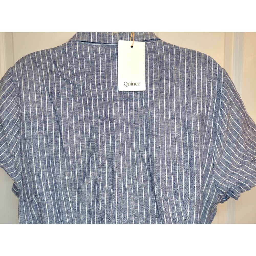 Quince European Linen Button Front Midi Dress Chambray Stripe Size L Coastal NWT - Picture 6 of 14